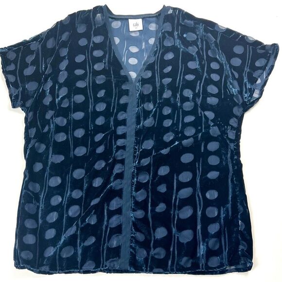 Cabi Spot On Navy Blue Velv Burnout Top - Picture 4 of 8